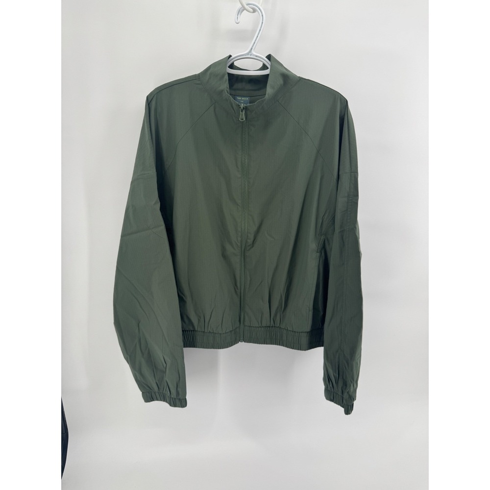Tek Gear Mens XXL Olive Green Ripstop Full Zip Windbreaker Jacket Mock Neck